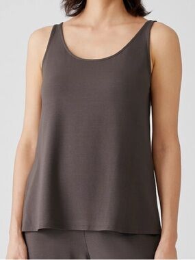Eileen Fisher Stretch Jersey Knit Scoop Neck Tank Gray XL Easy Fit $78 Retail
